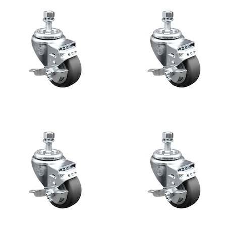 Service Caster 3 Inch SS Thermoplastic Rubber Swivel 1/2 Inch Threaded Stem Caster Set Brake SCC SCC-SSTS20S314-TPRB-TLB-M1215-4